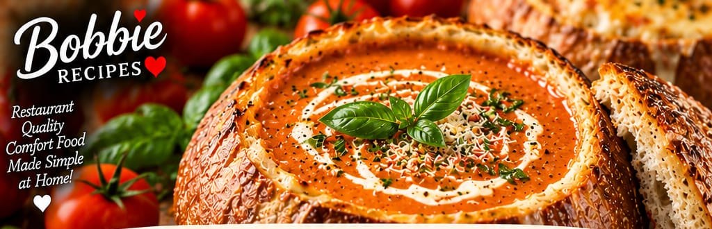 Creamy Tomato Bisque in a Sourdough Bread Bowl