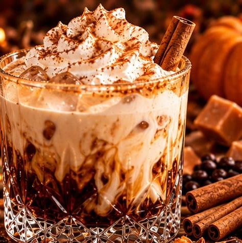 Pumpkin Spice White Russian, shown as a serving suggestion
