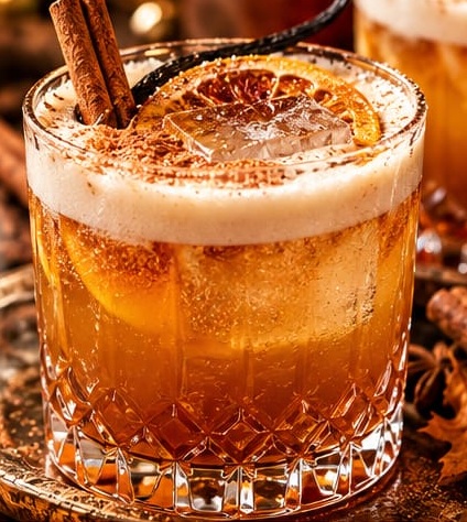 Vanilla Cinnamon Maple Whiskey Sour, shown as a serving suggestion