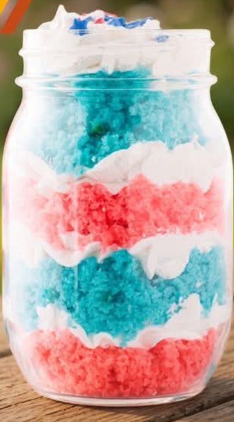 Red, White & Blue Cake in a Jar, shown as a serving suggestion