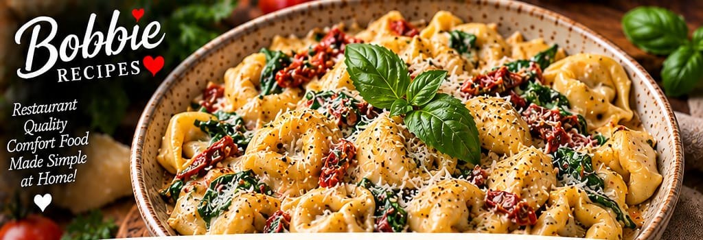 Creamy Tortellini with Sun-Dried Tomatoes, Spinach & Parmesan, shown as a serving suggestion