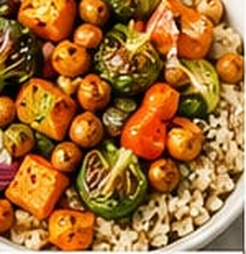 Roasted Vegetable & Crispy Chickpea Sheet Pan Dinner, shown as a serving suggestion
