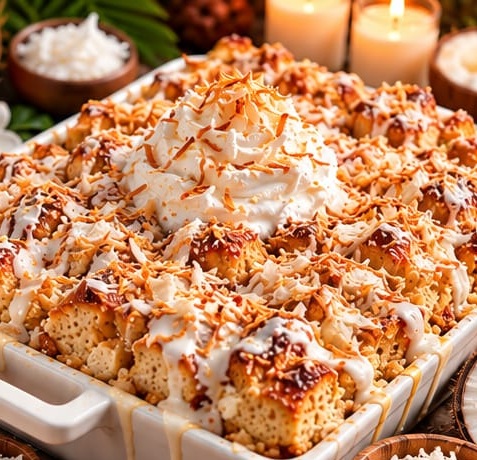 Coconut Cream Pie Bread Pudding, shown as a serving suggestion