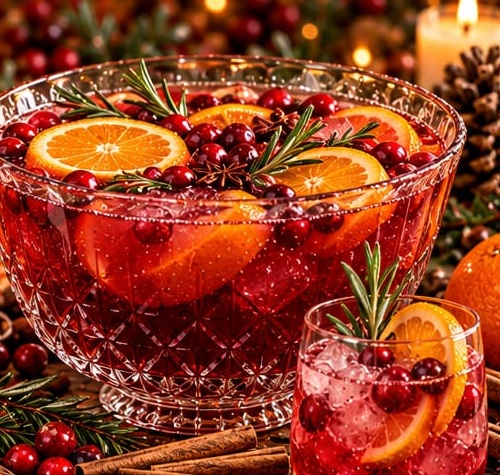 Spiced Orange Cranberry Holiday Punch, shown as a serving suggestion