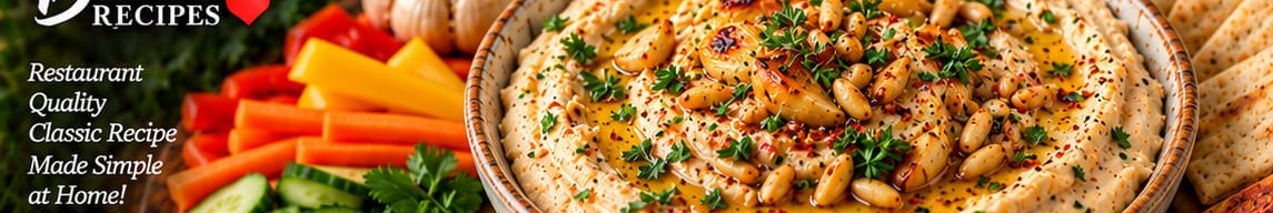 Roasted Garlic & Pine Nut Hummus, shown as a serving suggestion