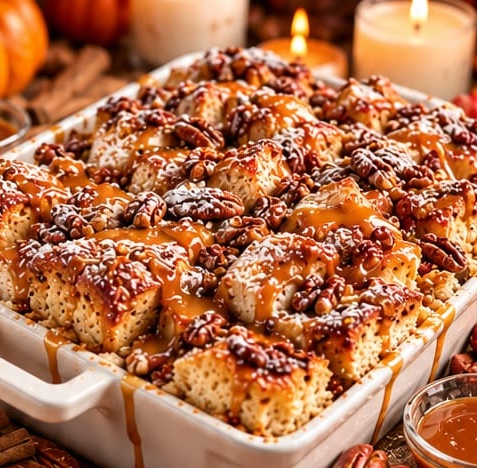 Cinnamon Pecan Bread Pudding, shown as a serving suggestion