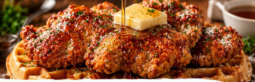 Country Fried Chicken & Waffles, shown as a serving suggestion