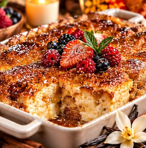 Crème Brûlée French Toast Bake, shown as a serving suggestion