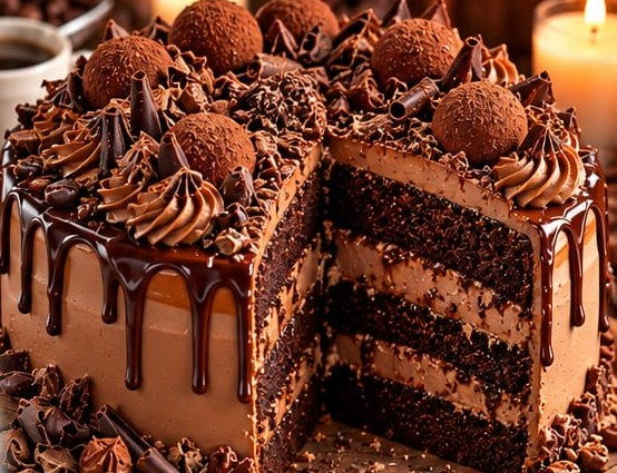 Chocolate Espresso Truffle Cake, shown as a serving suggestion