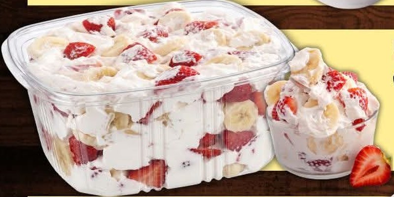 Strawberry Banana Cheesecake Salad, shown as a serving suggestion