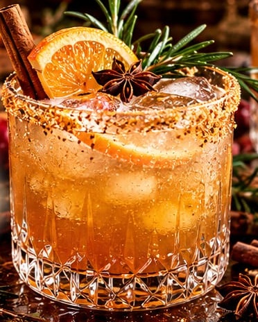 Spiced Maple Bourbon Fizz, shown as a serving suggestion