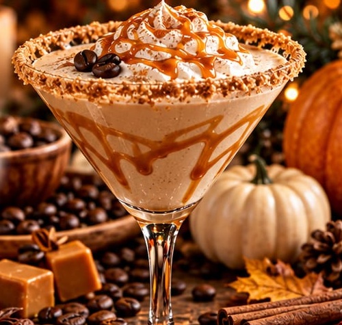 Caramel Pumpkin Cold Brew Martini, shown as a serving suggestion
