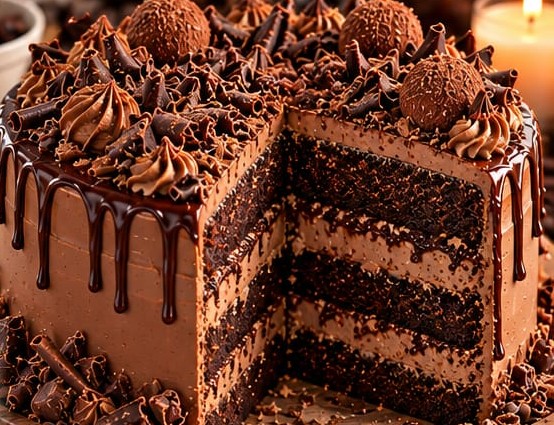 Triple Chocolate Layer Cake, shown as a serving suggestion