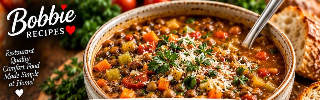 Hearty Lentil Soup with Vegetables, Herbs & Parmesan
