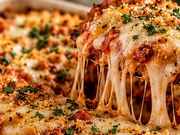 Chicken Parmesan Casserole, shown as a serving suggestion