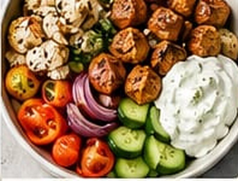 Sheet Pan Tofu Shawarma Bowls, shown as a serving suggestion