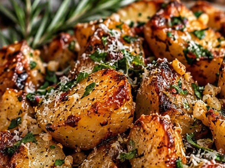 Garlic Parmesan Roasted Potatoes, shown as a serving suggestion