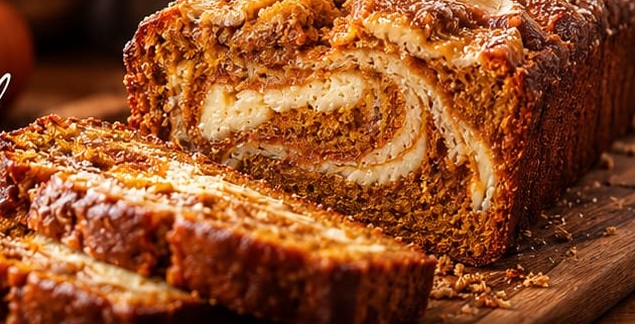 Pumpkin Swirl Quick Bread, shown as a serving suggestion