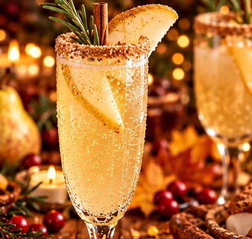 Spiced Pear French 75, shown as a serving suggestion