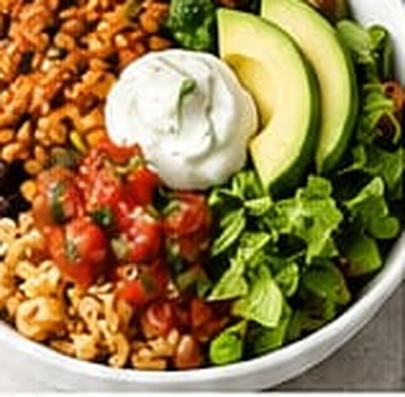 High-Protein Vegetarian Taco Bowls, shown as a serving suggestion