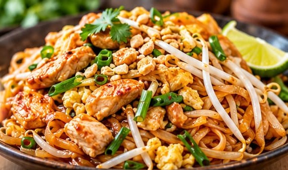 Restaurant-Style Chicken Pad Thai, shown as a serving suggestion