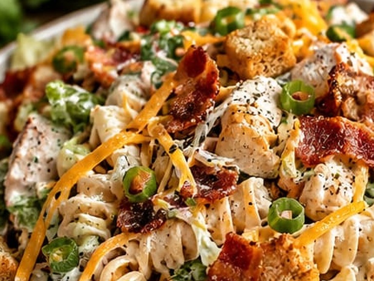 Chicken Bacon Ranch Pasta Salad, shown as a serving suggestion