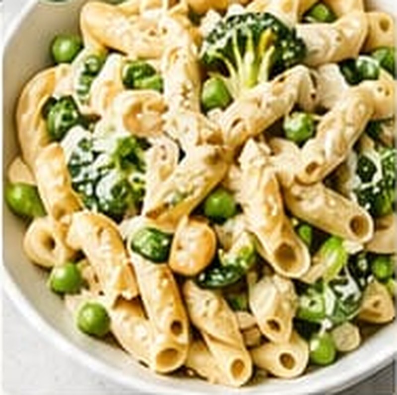 Creamy Cottage Cheese Pasta Primavera, shown as a serving suggestion