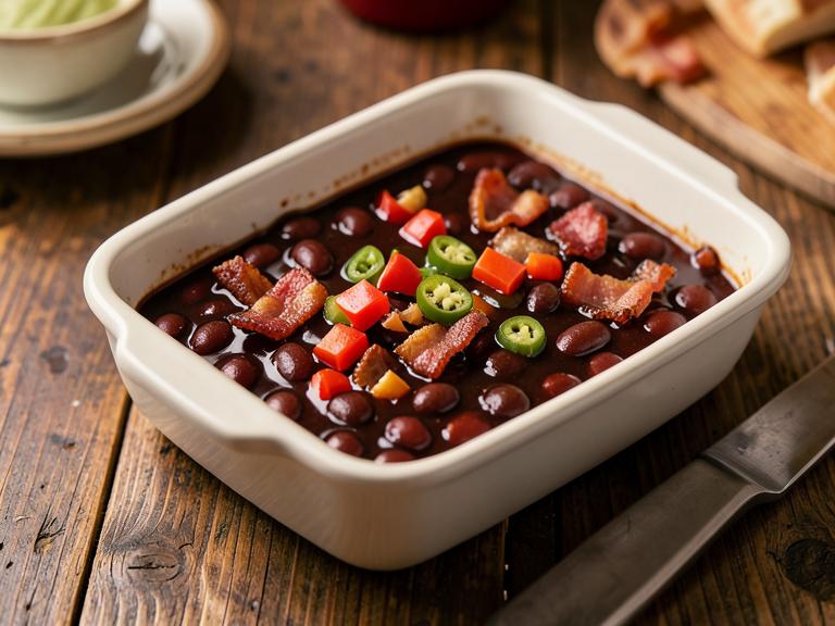 Baked Beans with Bacon, shown as a serving suggestion
