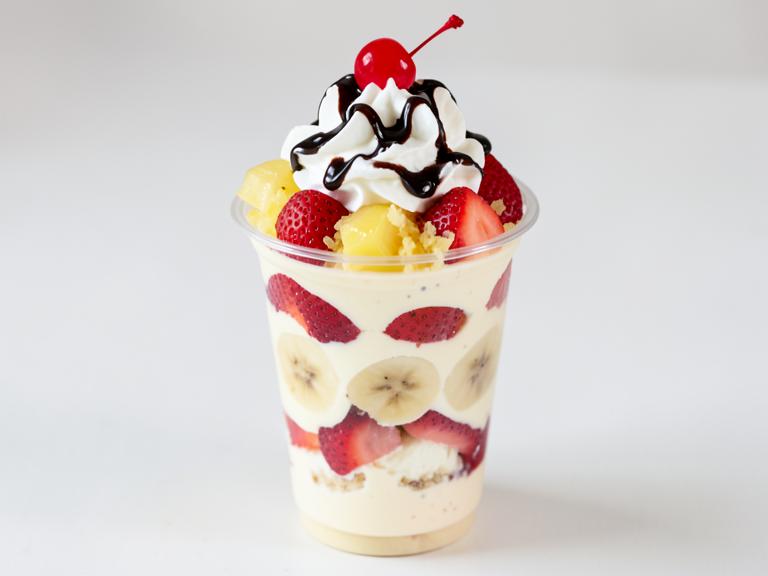 Banana Split Pudding Cups, shown as a serving suggestion