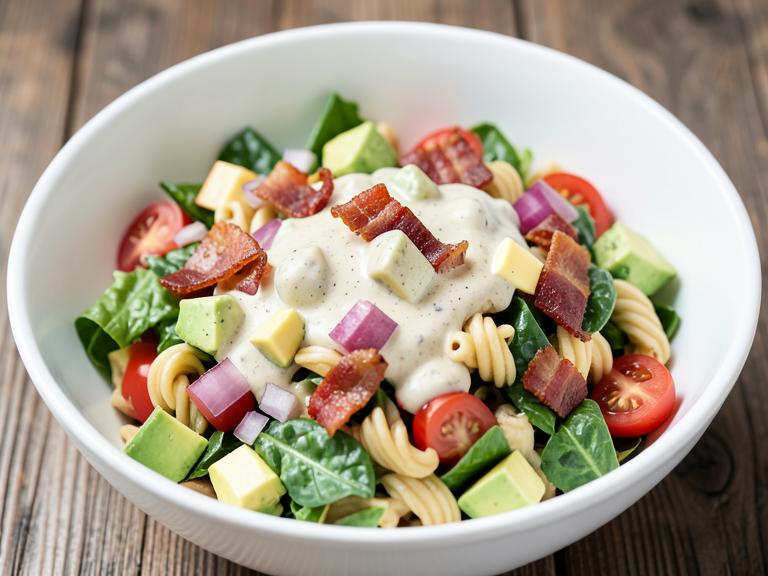 BLT Pasta Salad, shown as a serving suggestion