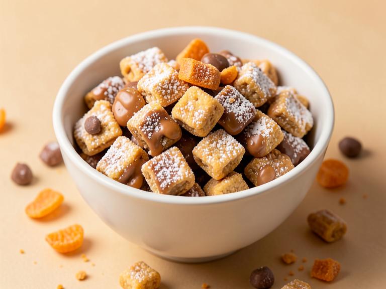 Candy Bar Puppy Chow, shown as a serving suggestion