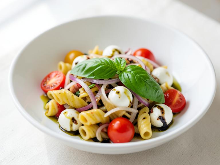 Caprese Pasta Salad, shown as a serving suggestion