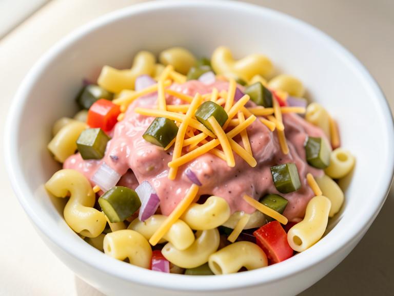 Cheeseburger Pasta Salad, shown as a serving suggestion