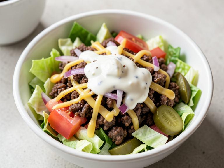 Cheeseburger Salad, shown as a serving suggestion