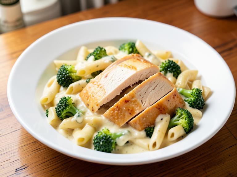 Chicken and Broccoli Penne Alfredo, shown as a serving suggestion
