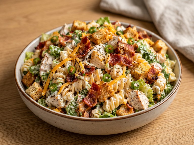 Chicken Bacon Ranch Pasta Salad, shown as a serving suggestion