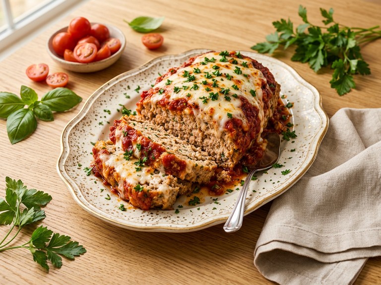 Chicken Meatloaf with Marinara and Mozzarella, shown as a serving suggestion