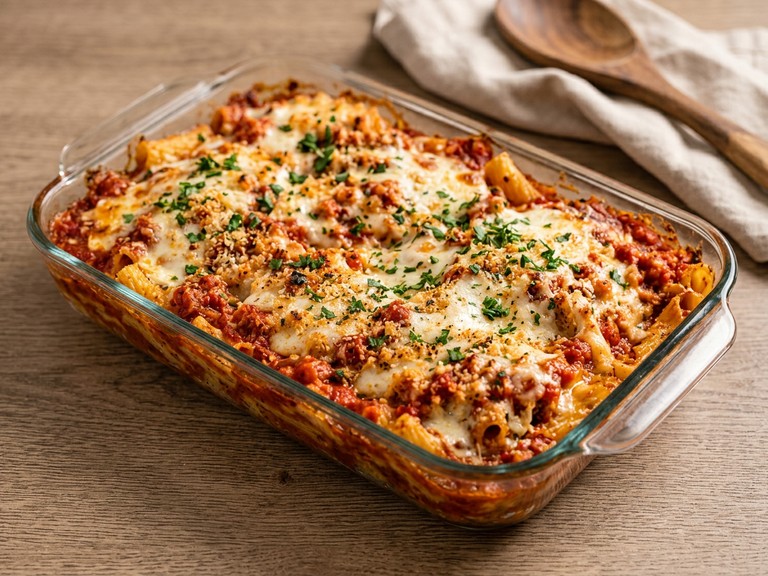 Chicken Parmesan Casserole, shown as a serving suggestion