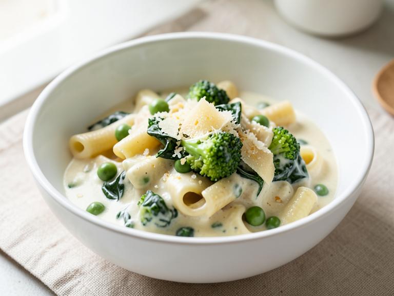 Creamy Cottage Cheese Pasta Primavera, shown as a serving suggestion