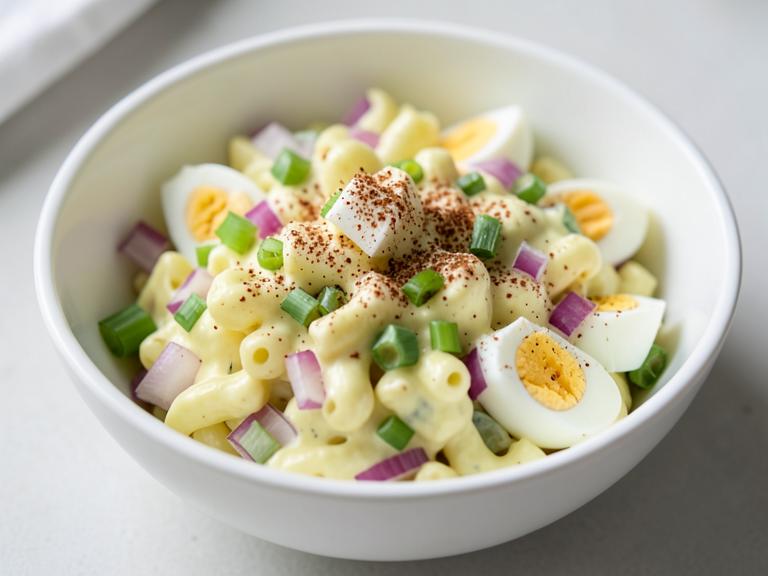 Deviled Egg Pasta Salad, shown as a serving suggestion