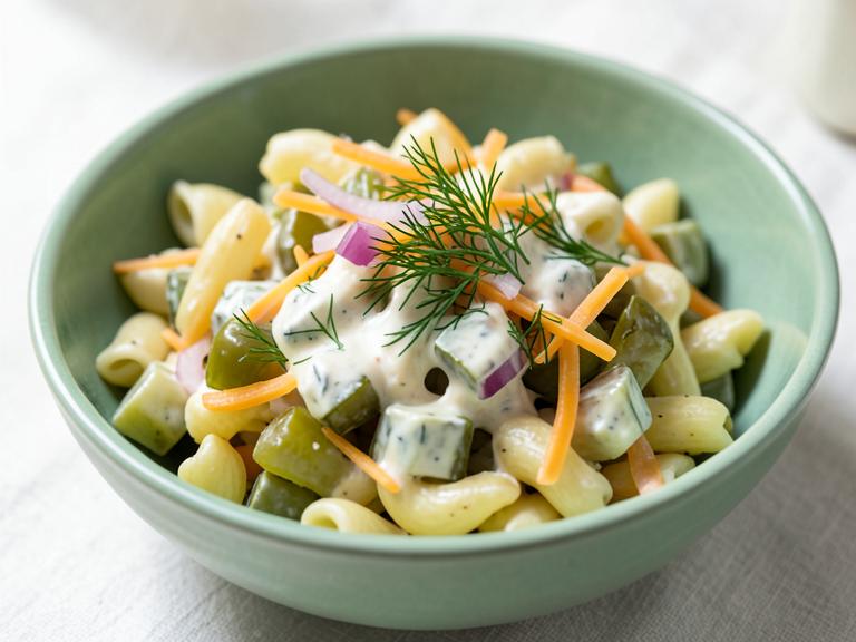 Dill Pickle Pasta Salad, shown as a serving suggestion