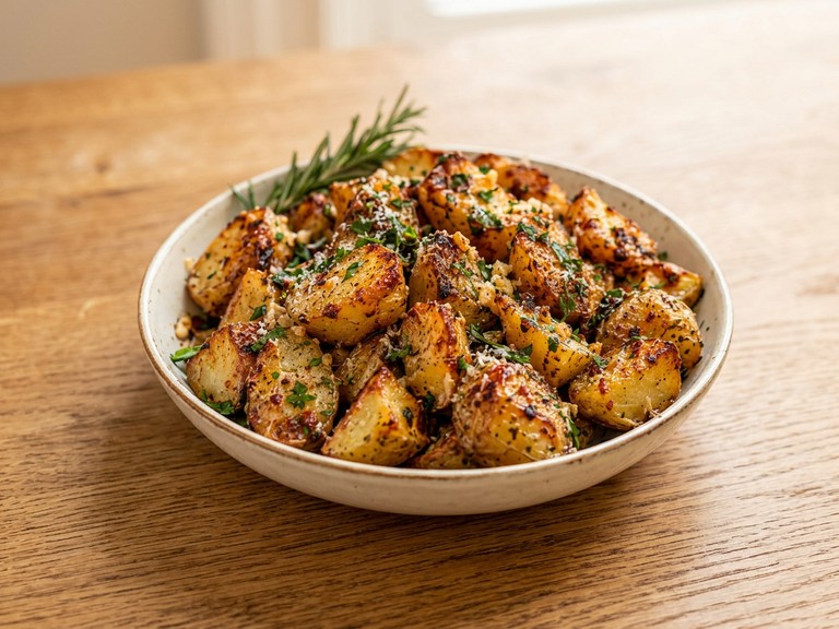 Garlic Parmesan Roasted Potatoes, shown as a serving suggestion