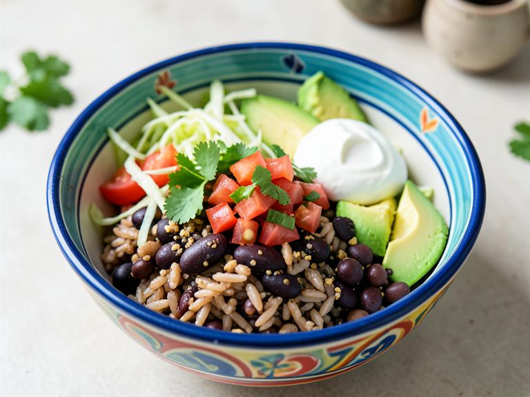 High-Protein Vegetarian Taco Bowls, shown as a serving suggestion