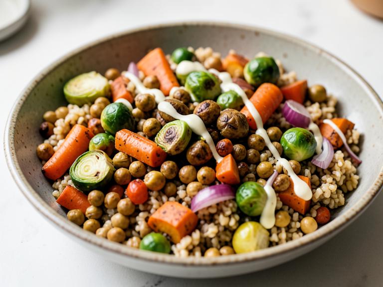 Roasted Vegetable & Crispy Chickpea Sheet Pan Dinner, shown as a serving suggestion