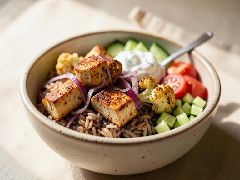 Sheet Pan Tofu Shawarma Bowls, shown as a serving suggestion